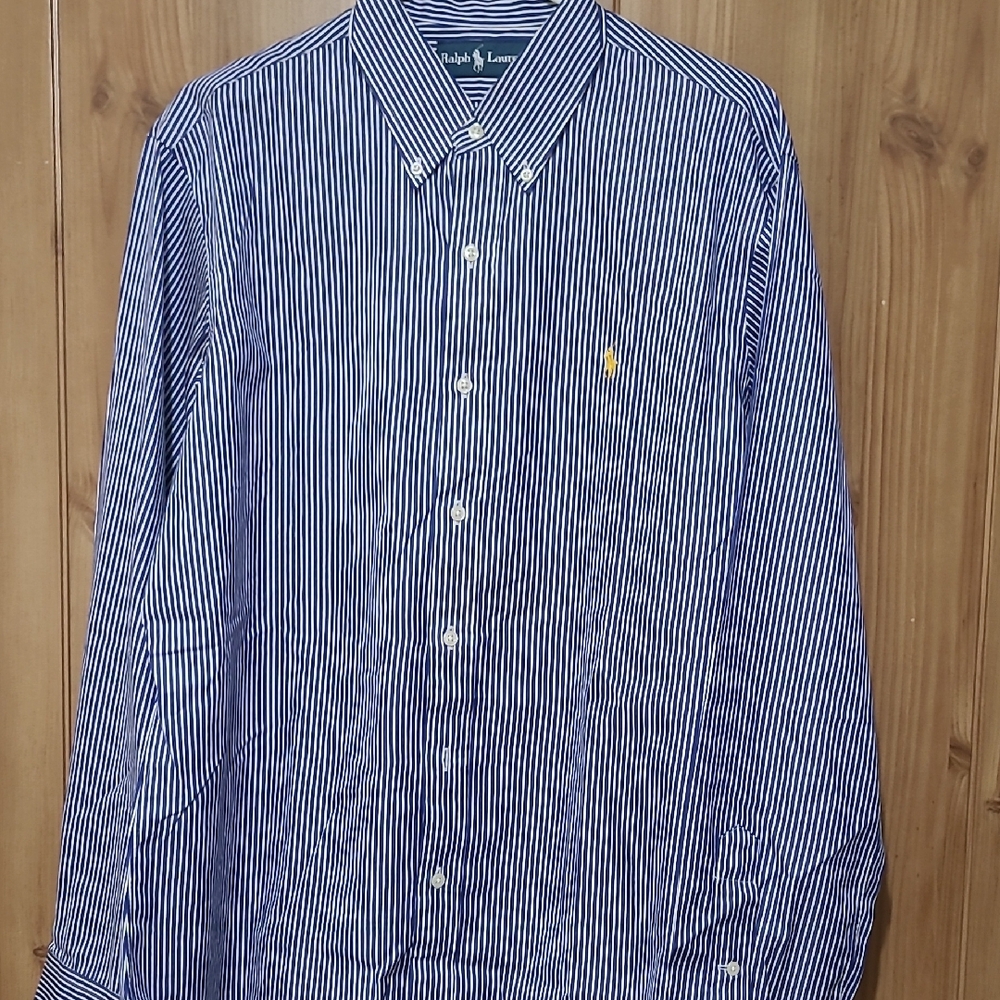 Ralph Lauren Men's Navy Striped Button Down Shirt
